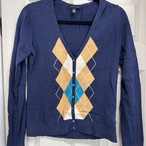 Tommy Hilfiger Blue and Tan Argyle Cardigan